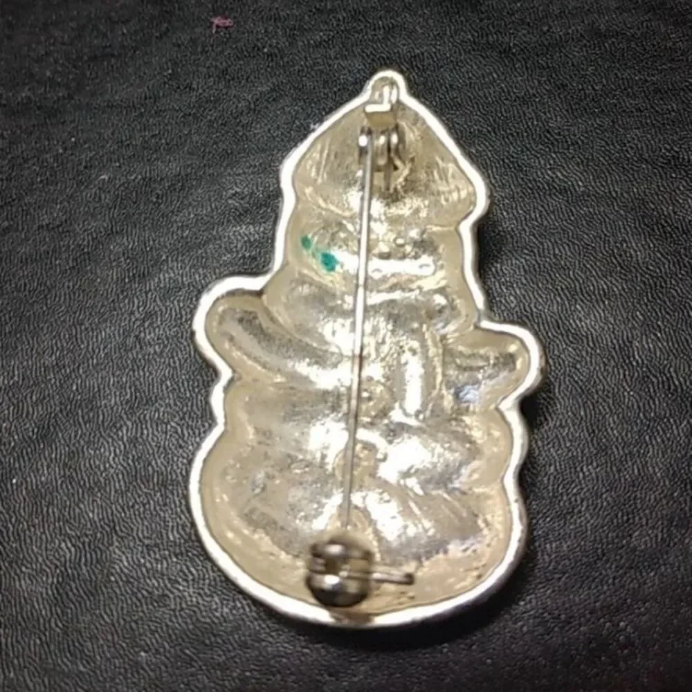 Silver tone vintage snowman brooch